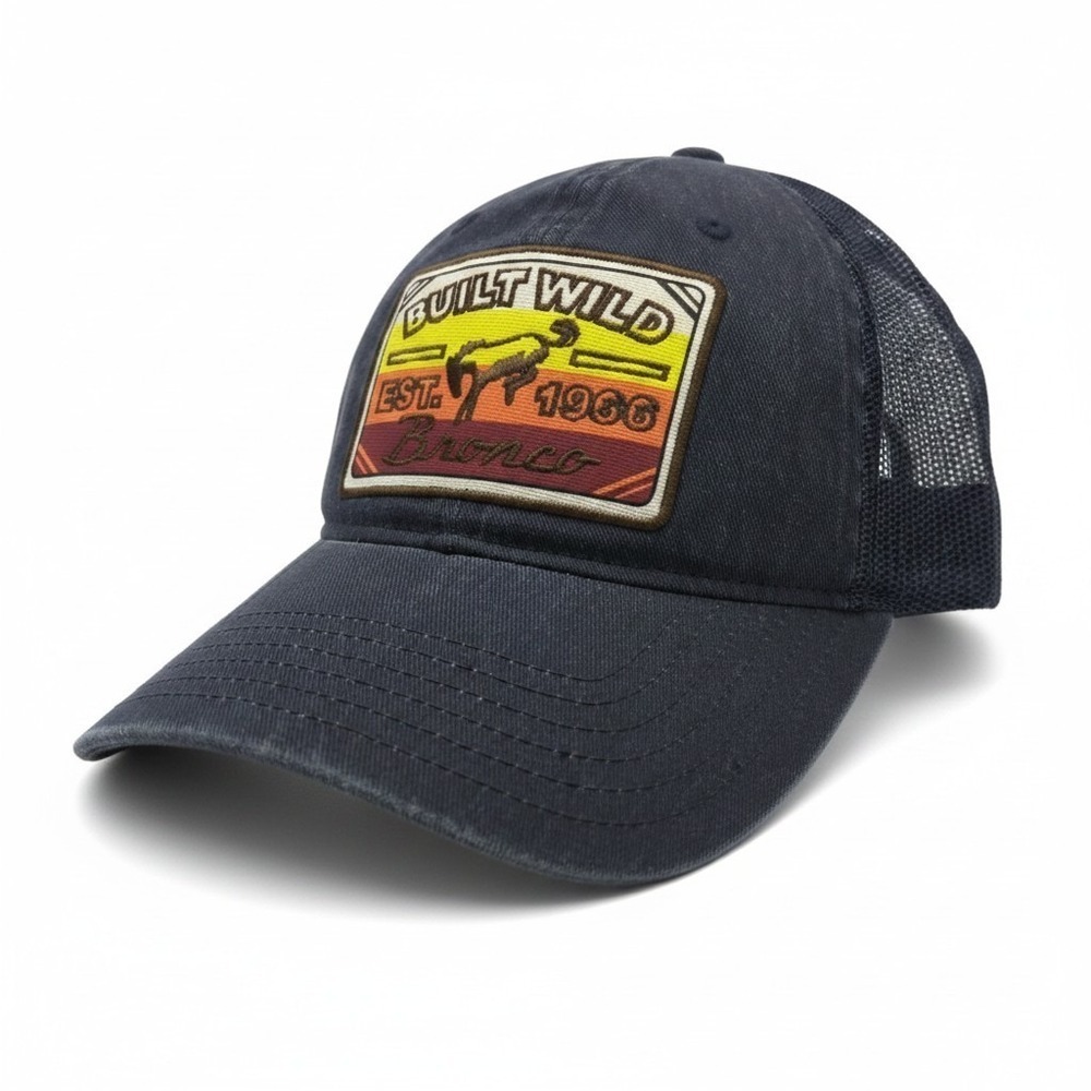 Ford Bronco Built Wild Est 1966 Trucker Hat Navy Blue Washed Baseball Cap New